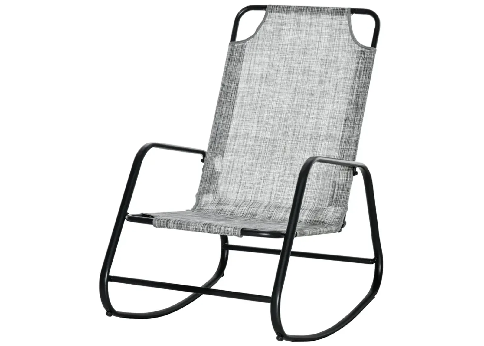 Grey Patio Comfort: Outdoor Sling Fabric Rocking Chair