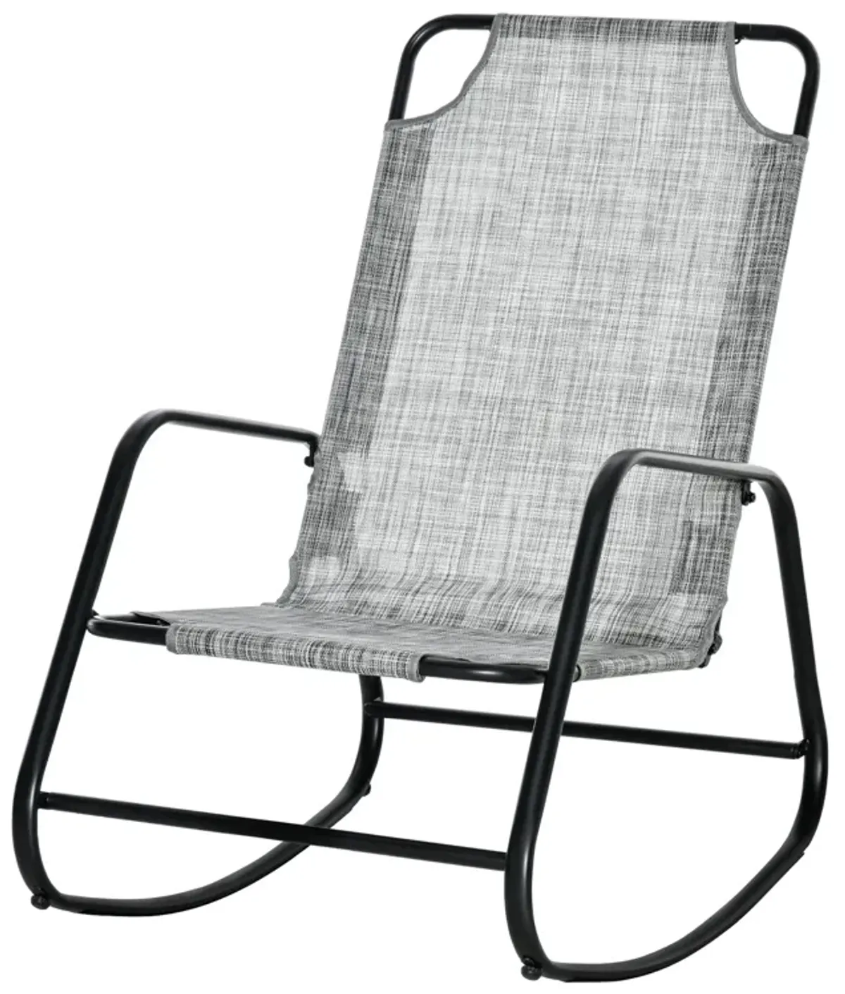 Grey Patio Comfort: Outdoor Sling Fabric Rocking Chair