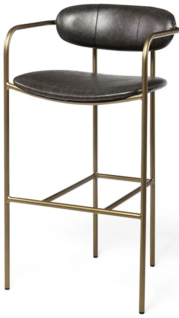 Faux Leather and Steel Bar Height Chair with Footrest for Kitchen Island or Home Bar