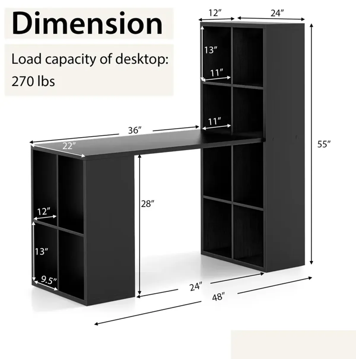 Modern Computer Desk with 12 Cubes Bookshelf