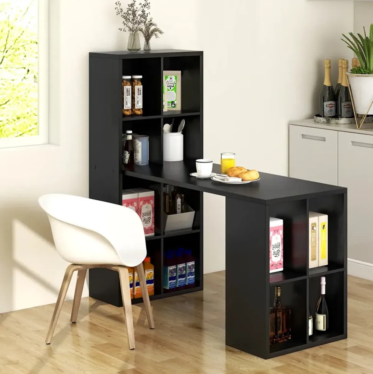 Modern Computer Desk with 12 Cubes Bookshelf