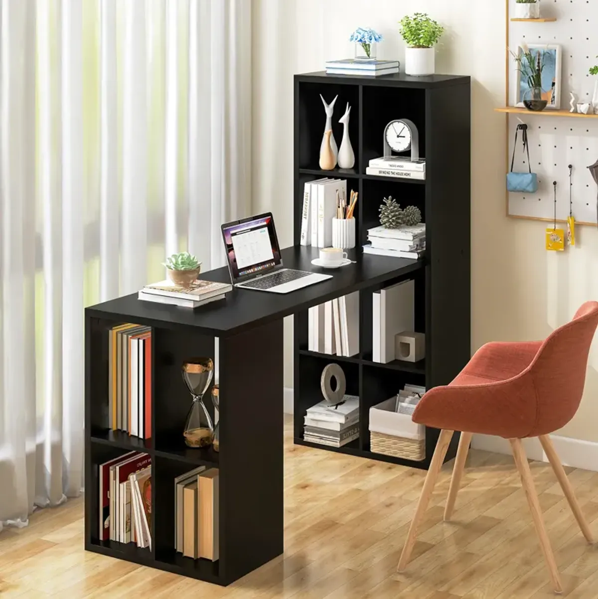 Modern Computer Desk with 12 Cubes Bookshelf