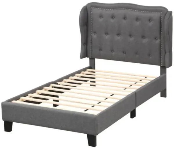 Hivvago Twin Size Bed Frame with Button Tufted Wingback Headboard and Storage Space