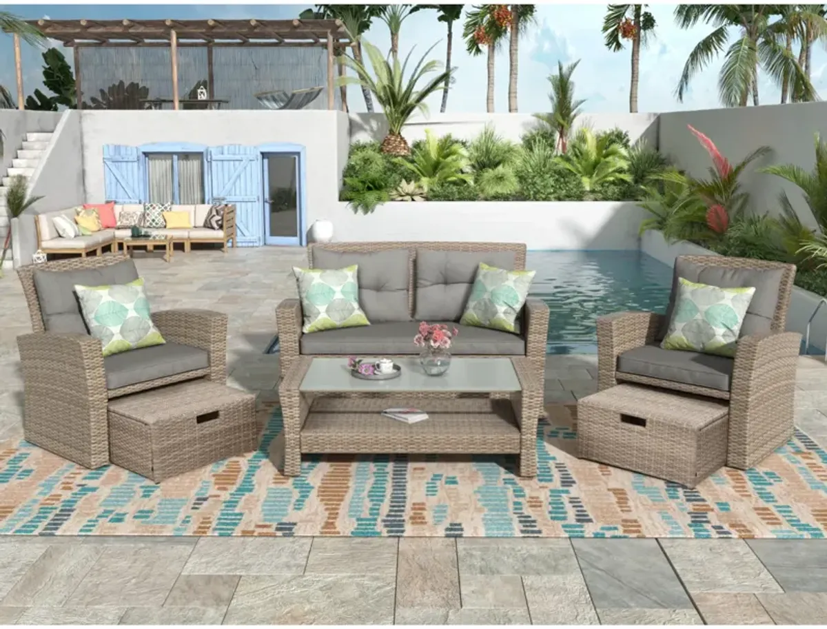 Patio Furniture Set, 4 Piece Outdoor Conversation Set All Weather Wicker Sectional Sofa