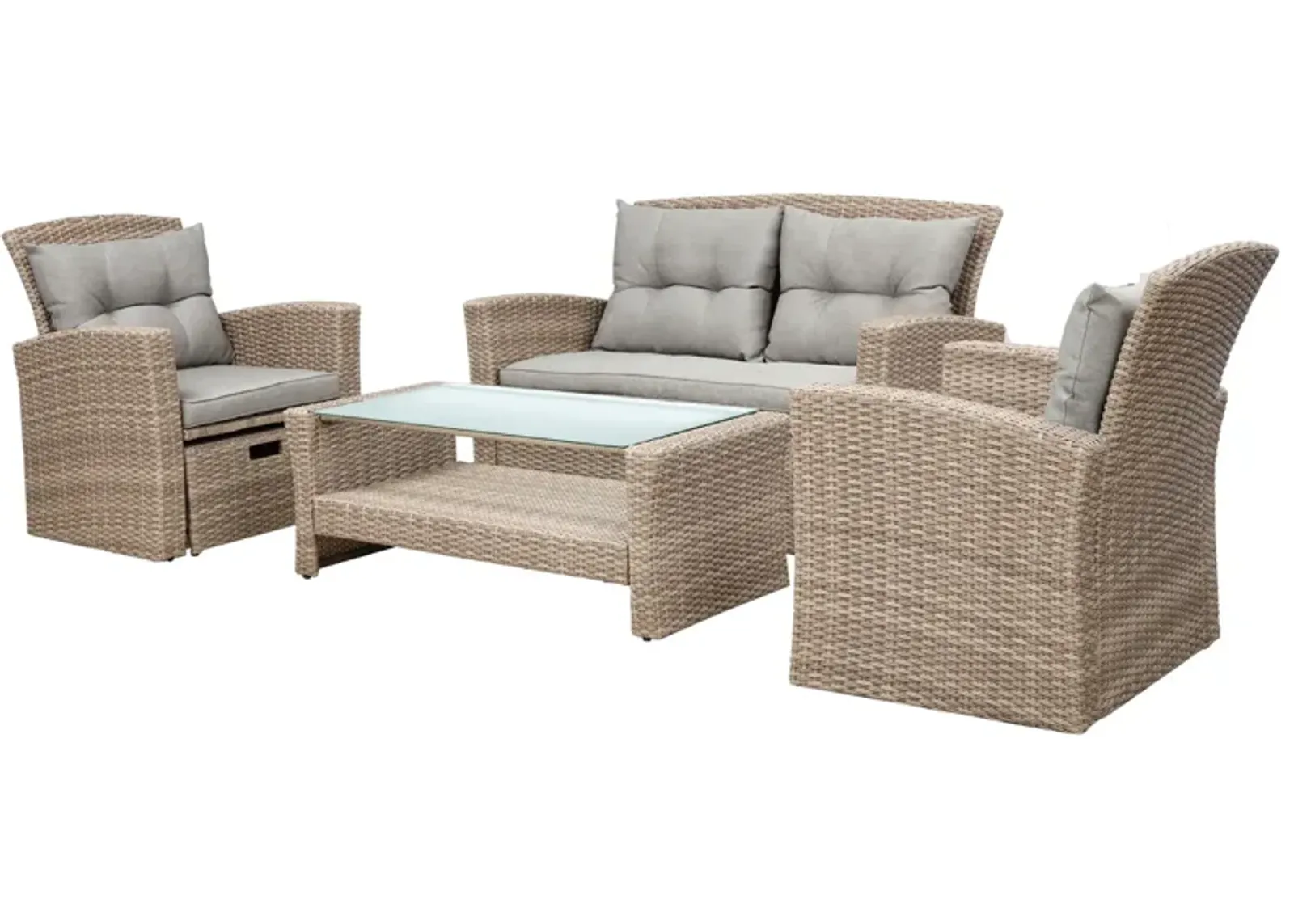 Patio Furniture Set, 4 Piece Outdoor Conversation Set All Weather Wicker Sectional Sofa