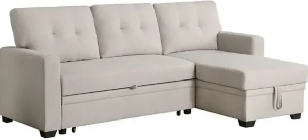 CP HomeDecor Devion Furniture Polyester Fabric Reversible Sleeper Sectional Sofa-Beige