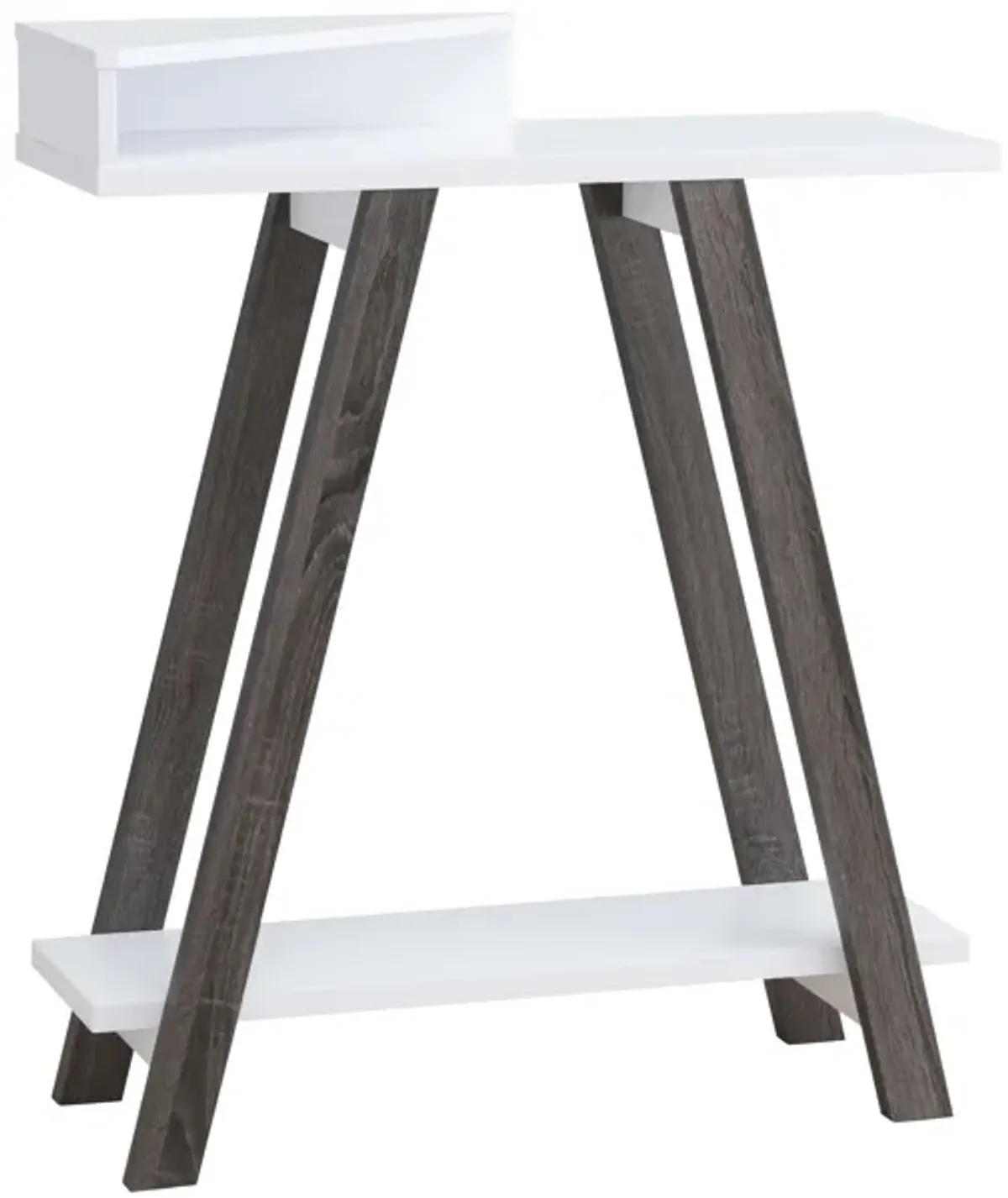 White & Distressed Grey A-Shape Leg Console Table with Bottom Shlef