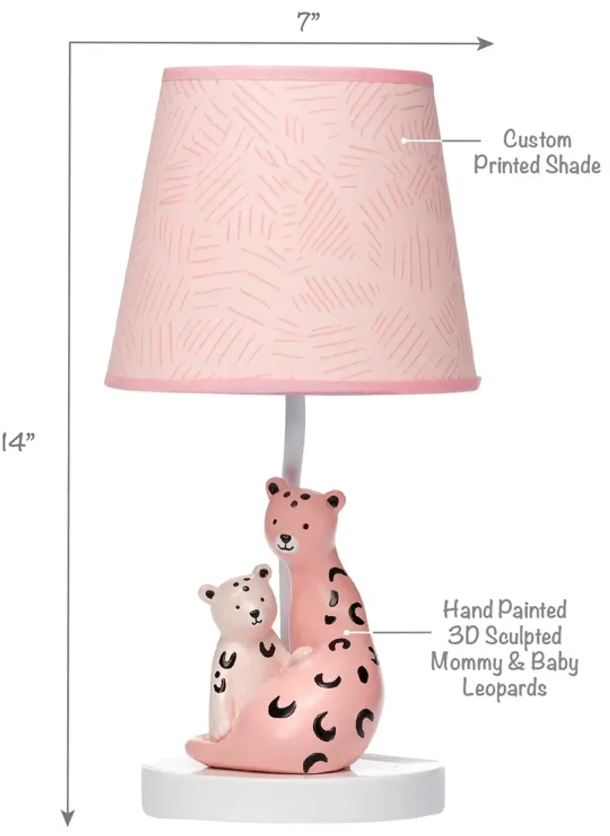 Lambs & Ivy Enchanted Safari Pink Leopard Lamp with Shade & Bulb