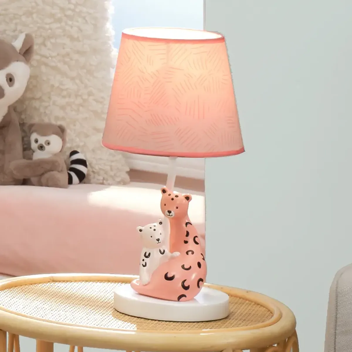 Lambs & Ivy Enchanted Safari Pink Leopard Lamp with Shade & Bulb