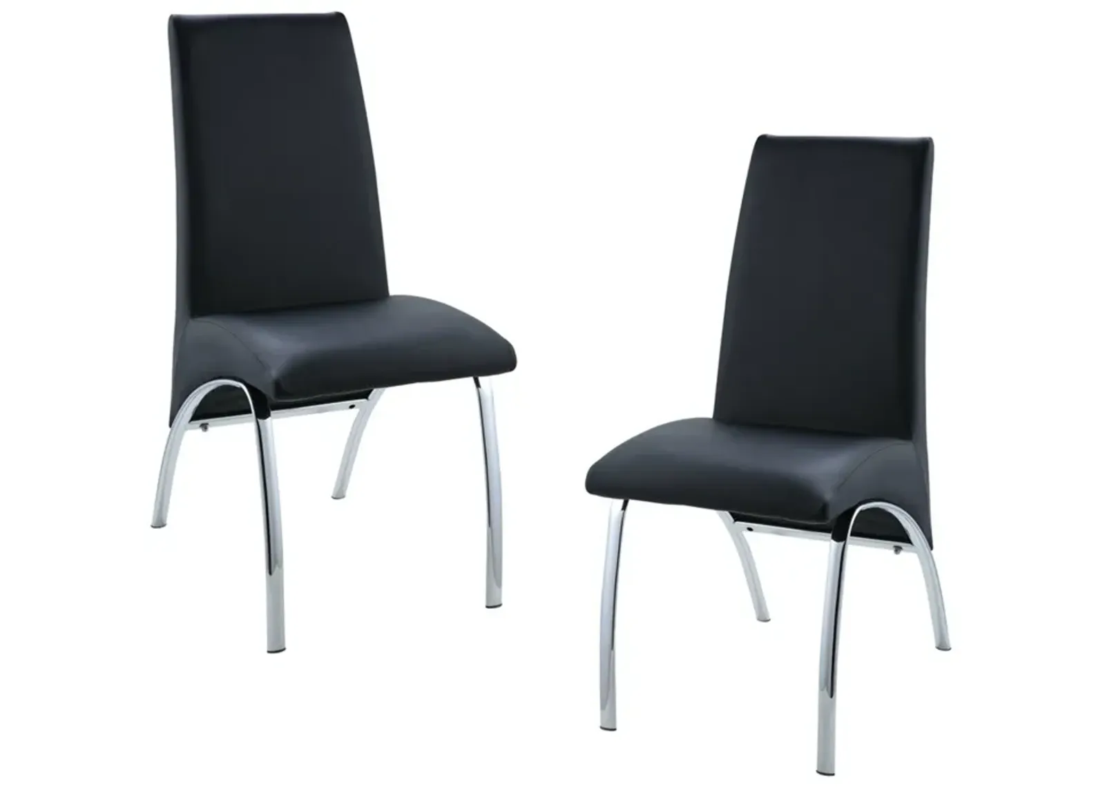 Leatherette Upholstered Side Chairs with Metal Base, Black and Silver, Set of Two-Benzara