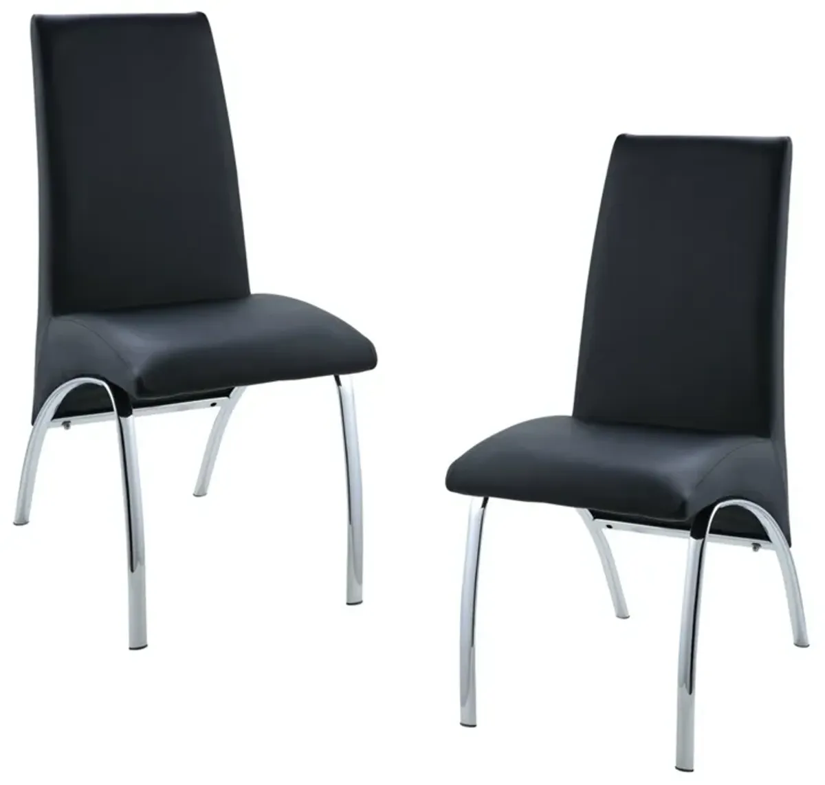 Leatherette Upholstered Side Chairs with Metal Base, Black and Silver, Set of Two-Benzara