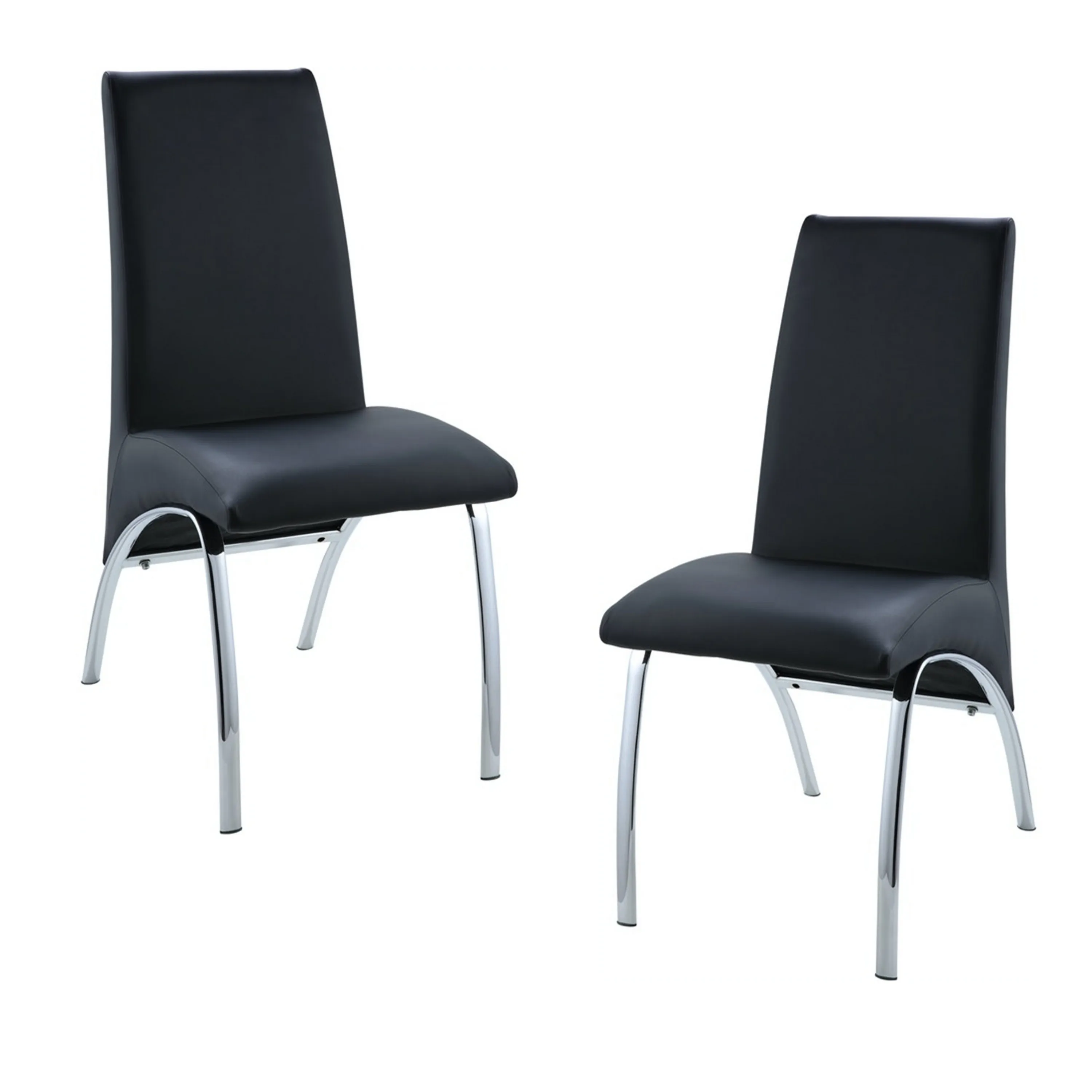 Leatherette Upholstered Side Chairs with Metal Base, Black and Silver, Set of Two-Benzara