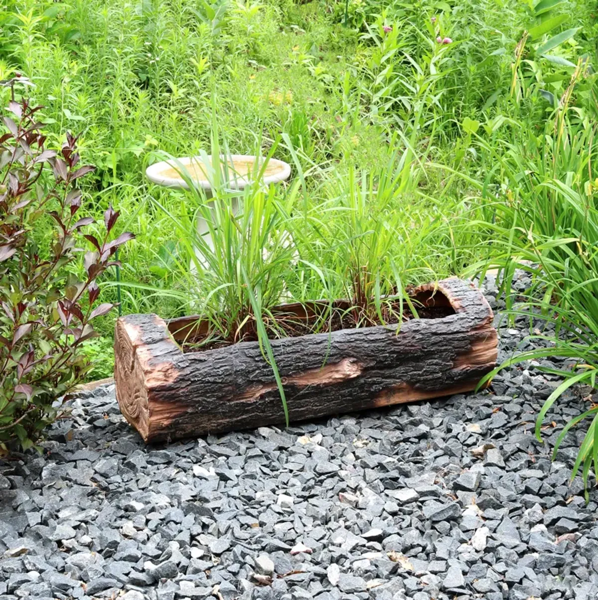 Sunnydaze 35 in Polyresin Rustic Outdoor Raised Log Flower Pot Planter