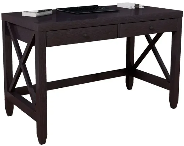 Home Office Writing Desk, 2 Drawers, 47 Inch Farmhouse Red Cocoa Brown