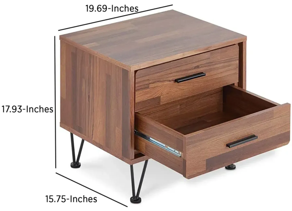 Contemporary 2 Drawers Wood Nightstand By Deoss, Brown-Benzara