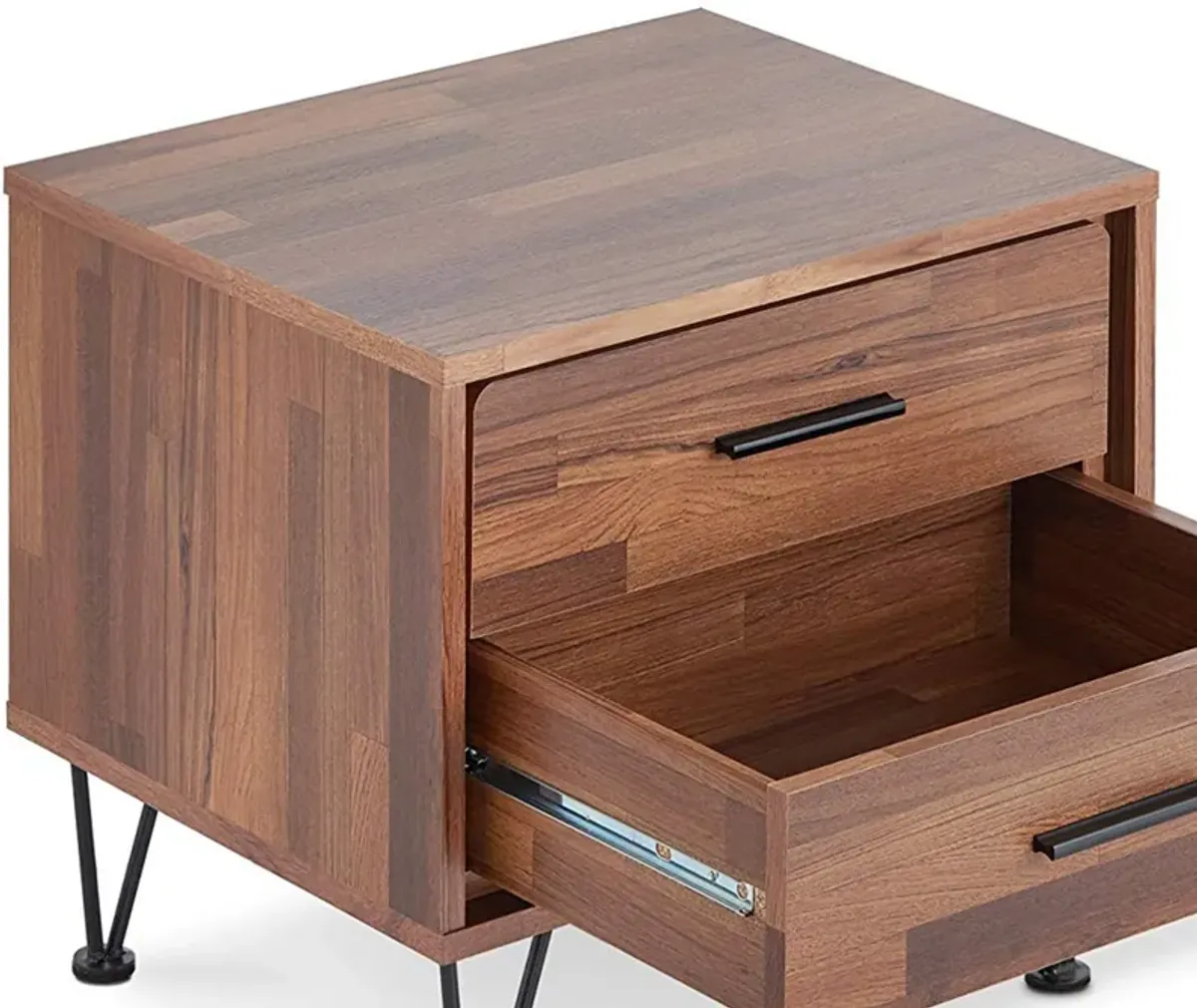 Contemporary 2 Drawers Wood Nightstand By Deoss, Brown-Benzara