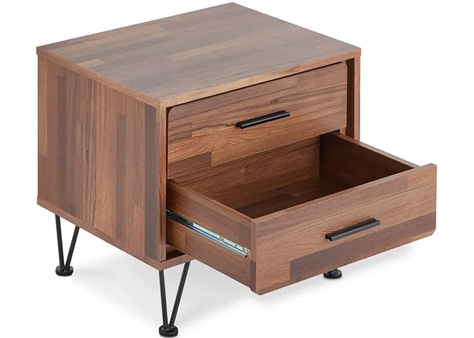 Contemporary 2 Drawers Wood Nightstand By Deoss, Brown-Benzara