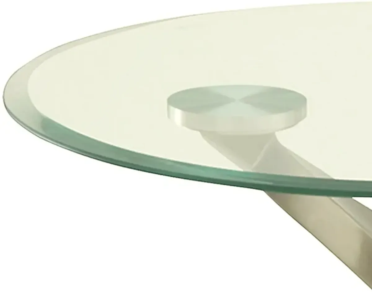 Modern Round Glass Top End Table with Twisted Metal Base, Silver and Black-Benzara