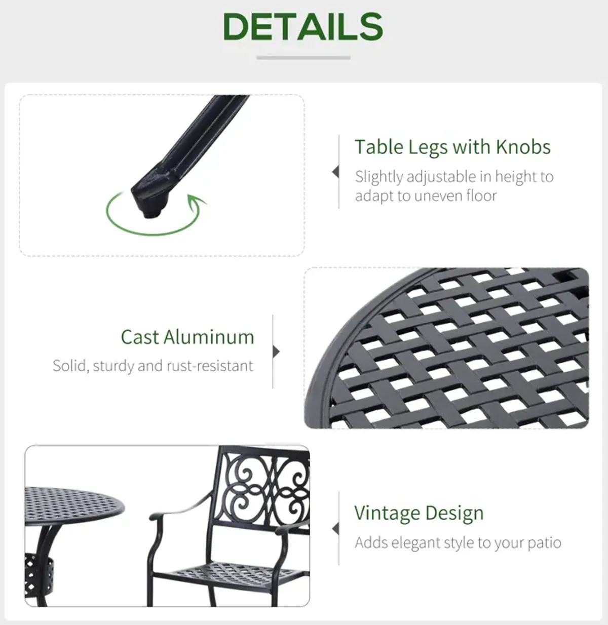 Outsunny 33" Patio Dining Table Round Cast Aluminium Outdoor Bistro Table with Umbrella Hole - Black