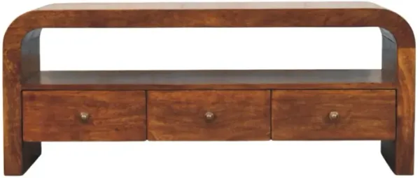 Artisan Furniture Solid Wood Darcy 3 drawer Open Shelf Chestnut Media unit