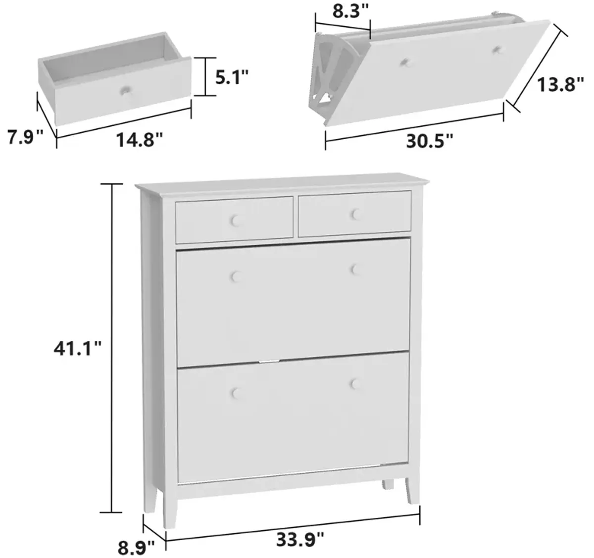 41.1 in. H x 35 in. W x 10 in. D in Assembled : White Wooden Shoe Storage Cabinet : Slight Luxury and Fashion