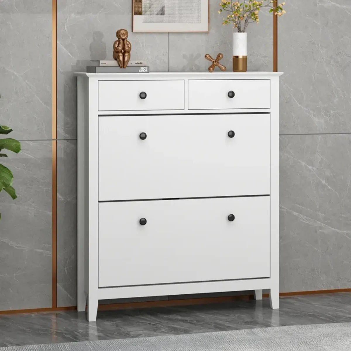 41.1 in. H x 35 in. W x 10 in. D in Assembled : White Wooden Shoe Storage Cabinet : Slight Luxury and Fashion