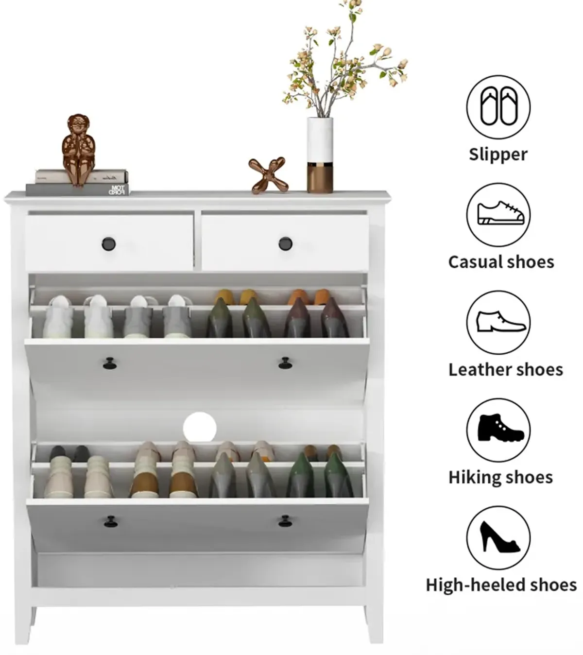 41.1 in. H x 35 in. W x 10 in. D in Assembled : White Wooden Shoe Storage Cabinet : Slight Luxury and Fashion