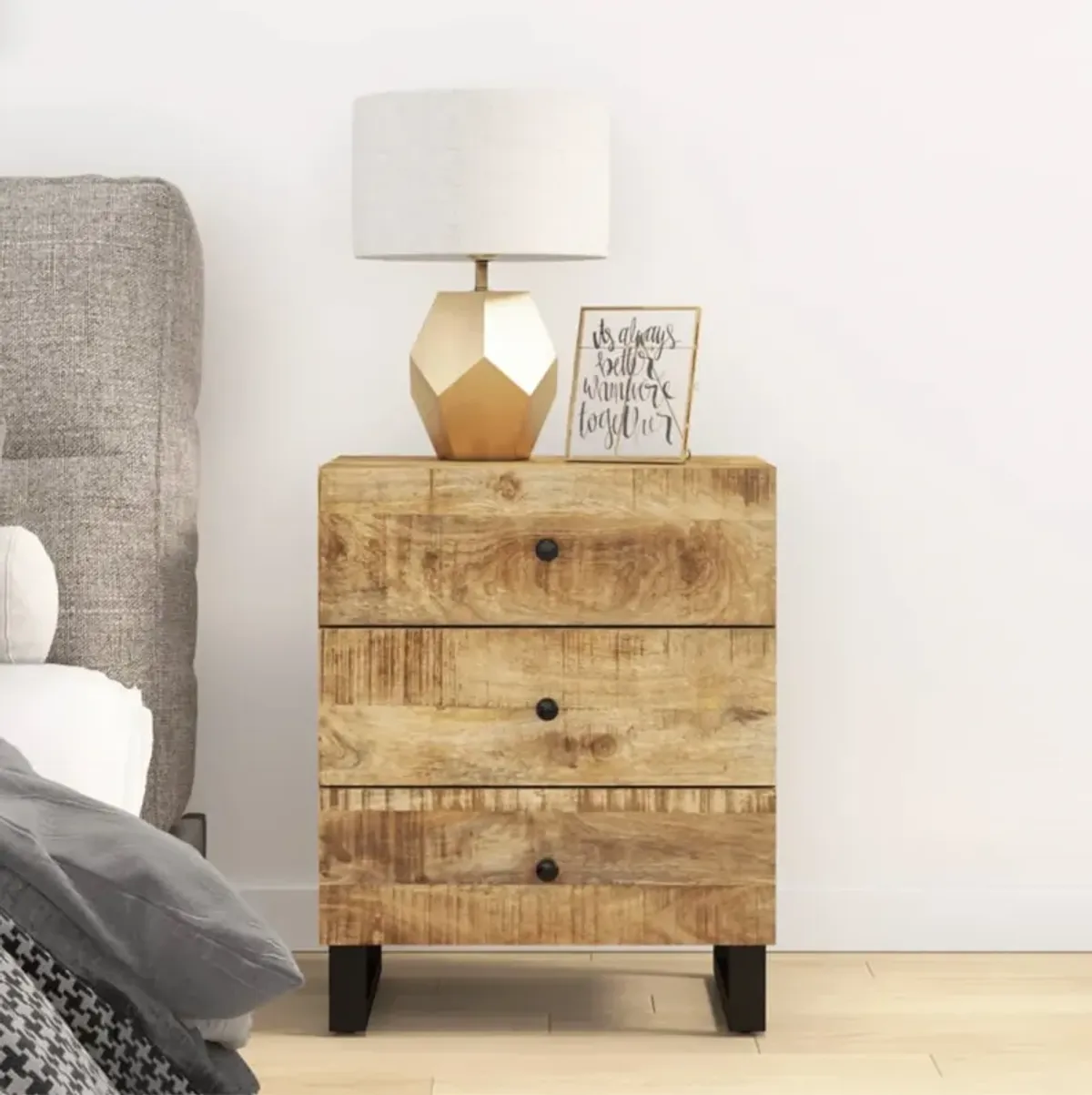 vidaXL Bedside Cabinet 19.7"x13"x24.4" Solid Wood Mango&Engineered Wood
