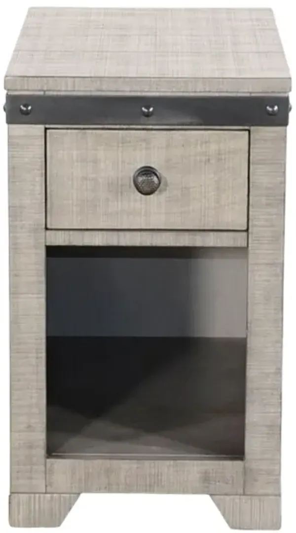 Nelly Side End Table, Drawers and Shelf, 25 Inch Alpine Gray Mahogany - Benzara