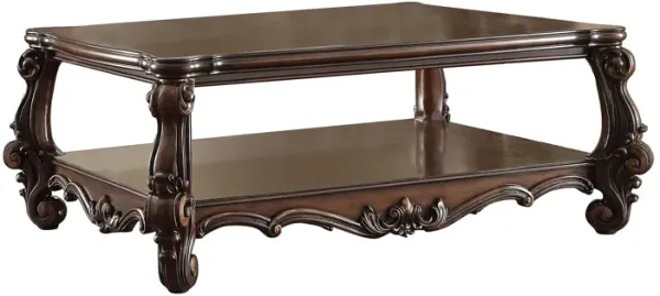 Benjara Kai 59 Inch Coffee Table, Traditional Scrolled Legs, Aspen and Poplar Wood, Brown