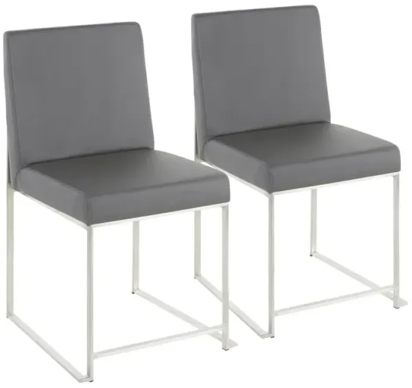 LumiSource Brushed Stainless Steel, Grey PU High Back Fuji Dining Chair - Set of 2