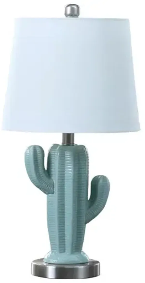Hivvago 22" Pale Blue Green Ceramic Cactus Table Lamp With White Shade