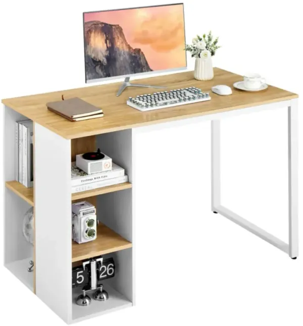 Hivvago Computer Desk with 5 Side Shelves and Metal Frame