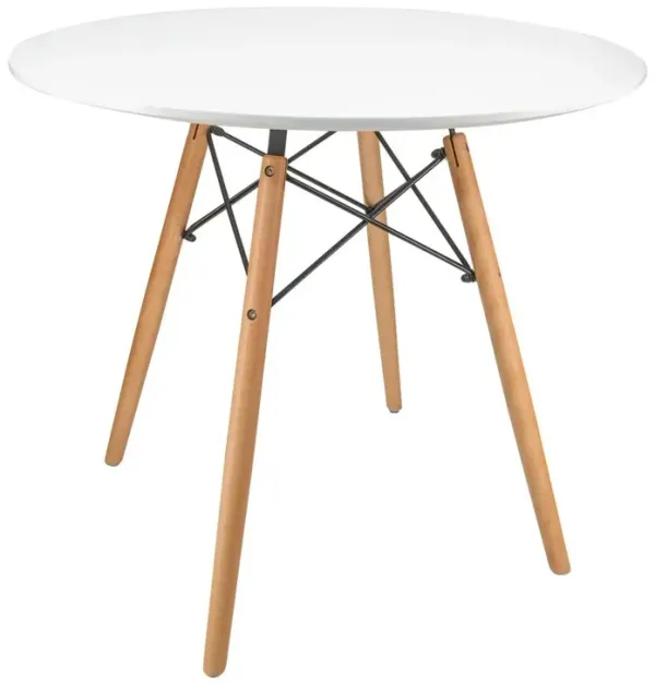 LeisureMod Dover Round Bistro Wood Top Dining Table W/ Natural Wood Eiffel Base