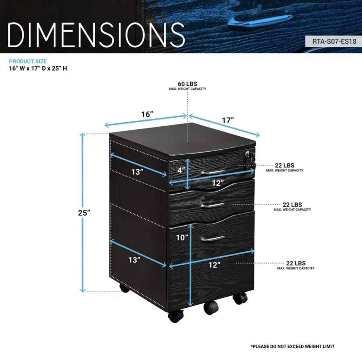 Techni Mobili Rolling storage and File Cabinet. Color: Espresso