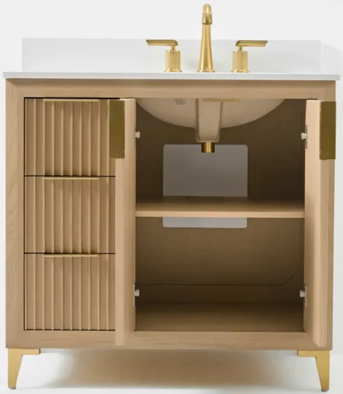 Turlington 36 in Oak Bath Vanity Set with White Quartz Vanity Top and White Undermount Basin