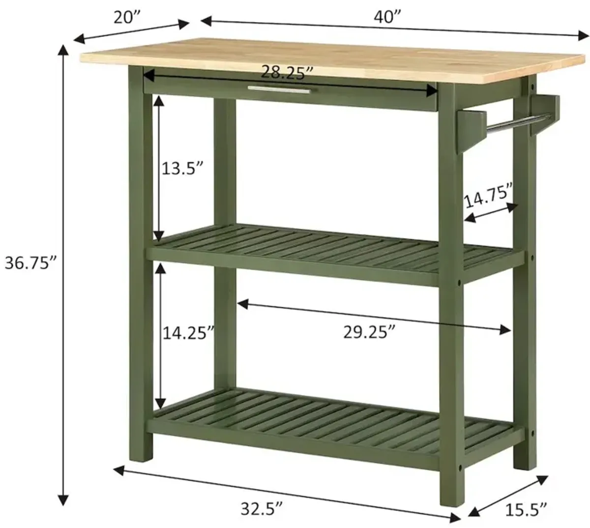 Convenience Concepts Designs2Go 3 Tier Butcher Block Kitchen Prep Island with Drawer