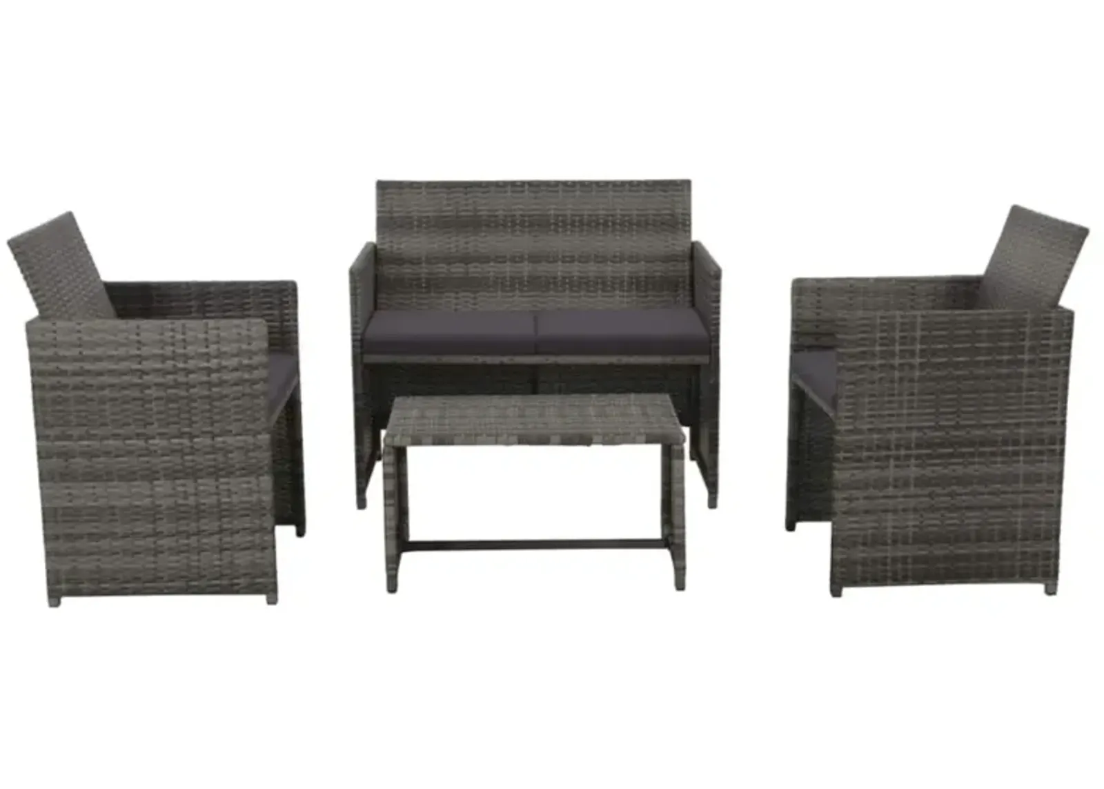 vidaXL 4 Piece Garden Lounge with Cushions Set Poly Rattan Gray