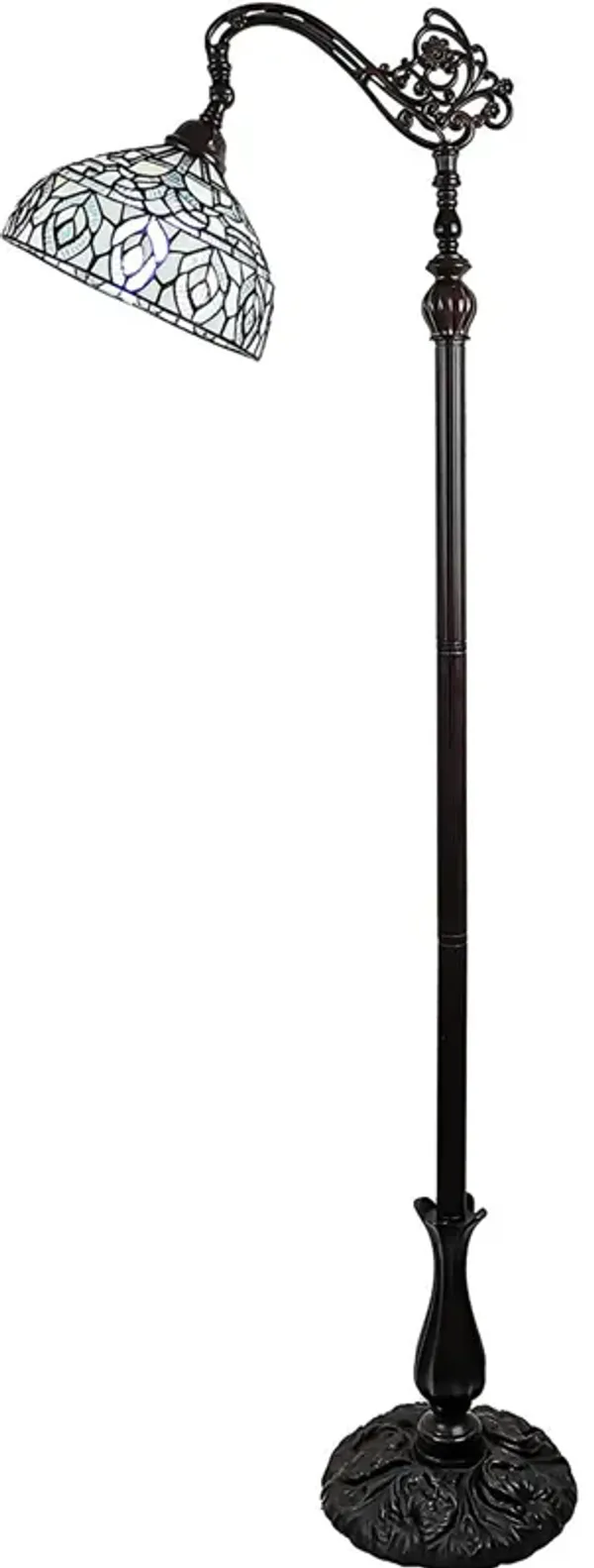 Hivvago 62" Brown And White Torchiere Floor Lamp With White Peacock Feather Glass Dome Shade