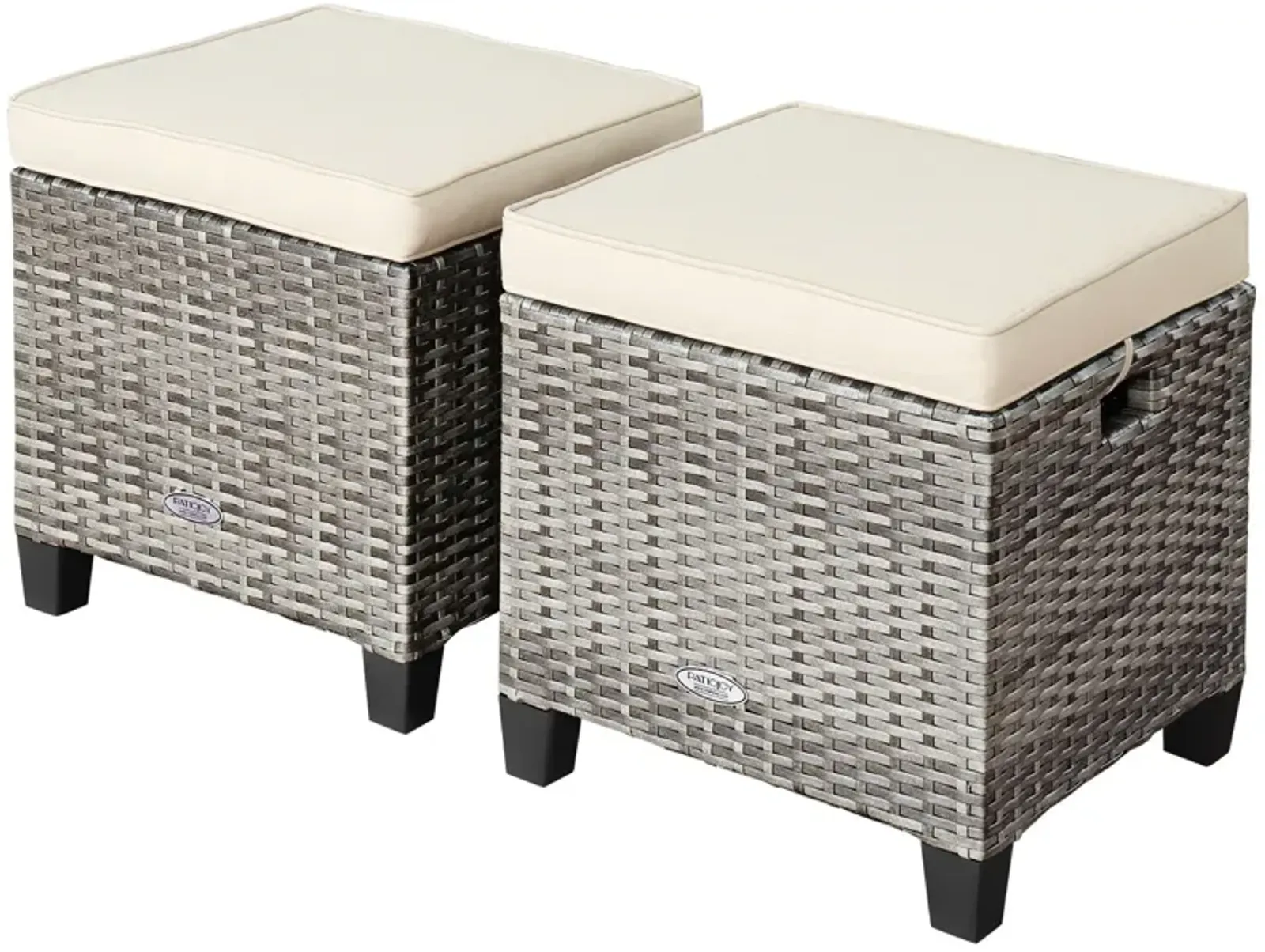 2PCS Patio Rattan Wicker Ottoman Seat with Removable Cushions