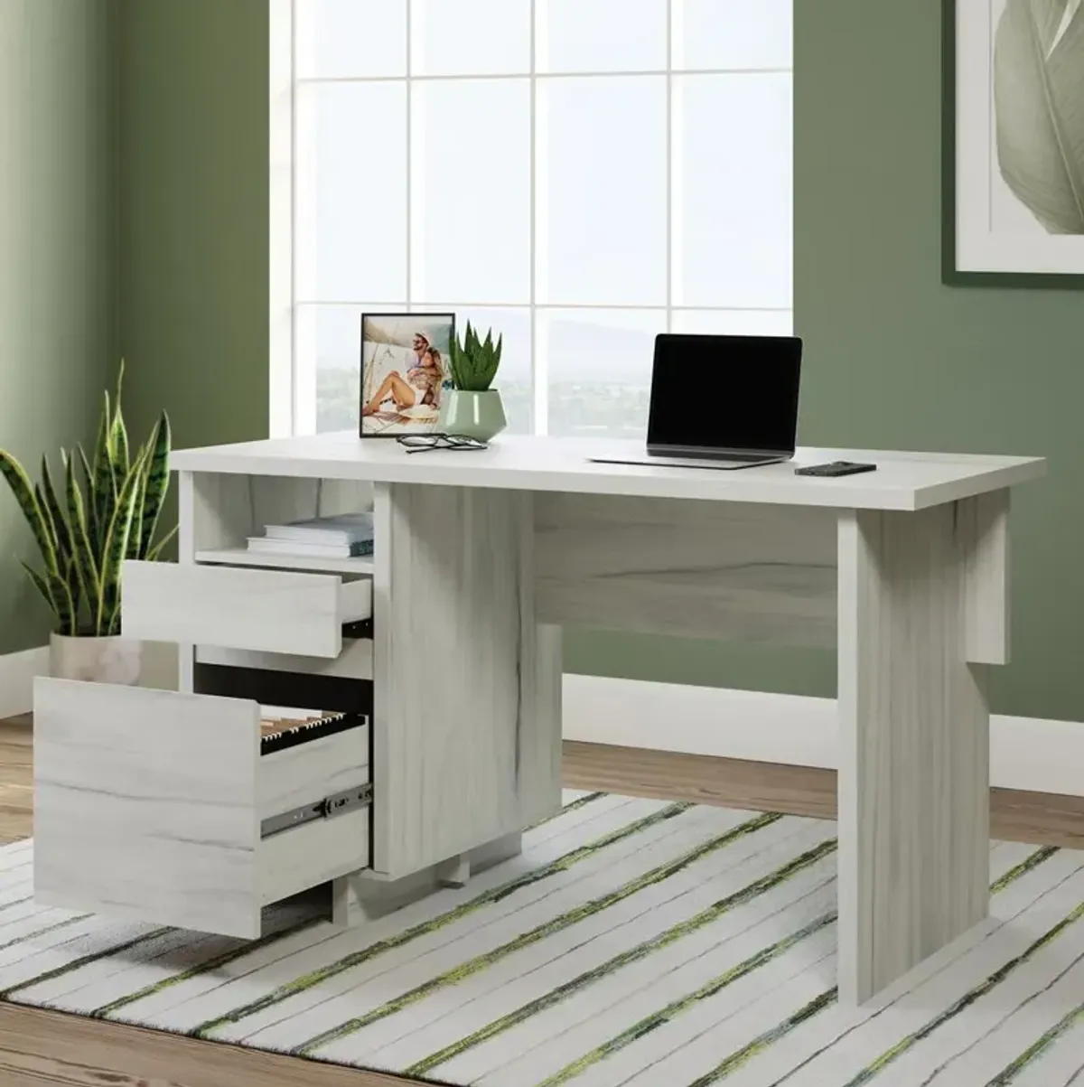 Sauder Porto Palma Single Ped Desk Ha