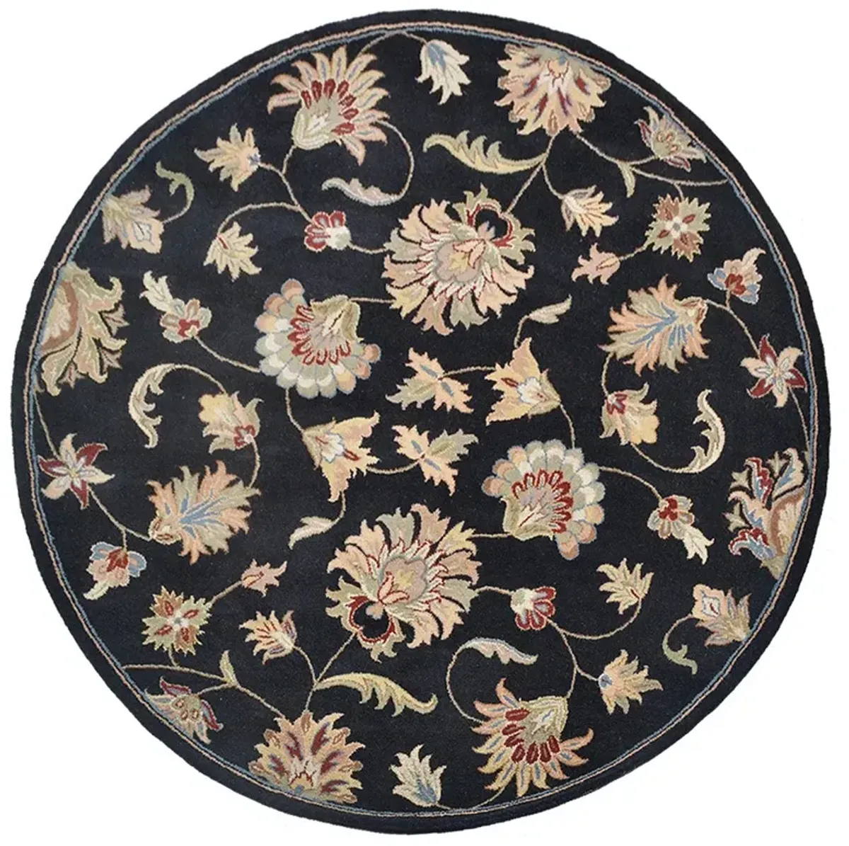 RUGSOTIC CARPETS HAND TUFTED WOOL ECO-FRIENDLY AREA RUGS  - 8'x8', Round Shape, Black, Classic Oriental Traditional  Design, High Pile Handmade Area Rugs for Living Room, Bed Room (K00653)