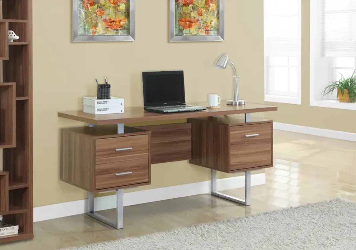 Computer Desk, Home Office, Laptop, Left, Right Set-Up, Storage Drawers, 60"L, Work, Metal, Laminate, Walnut, Grey, Contemporary, Modern