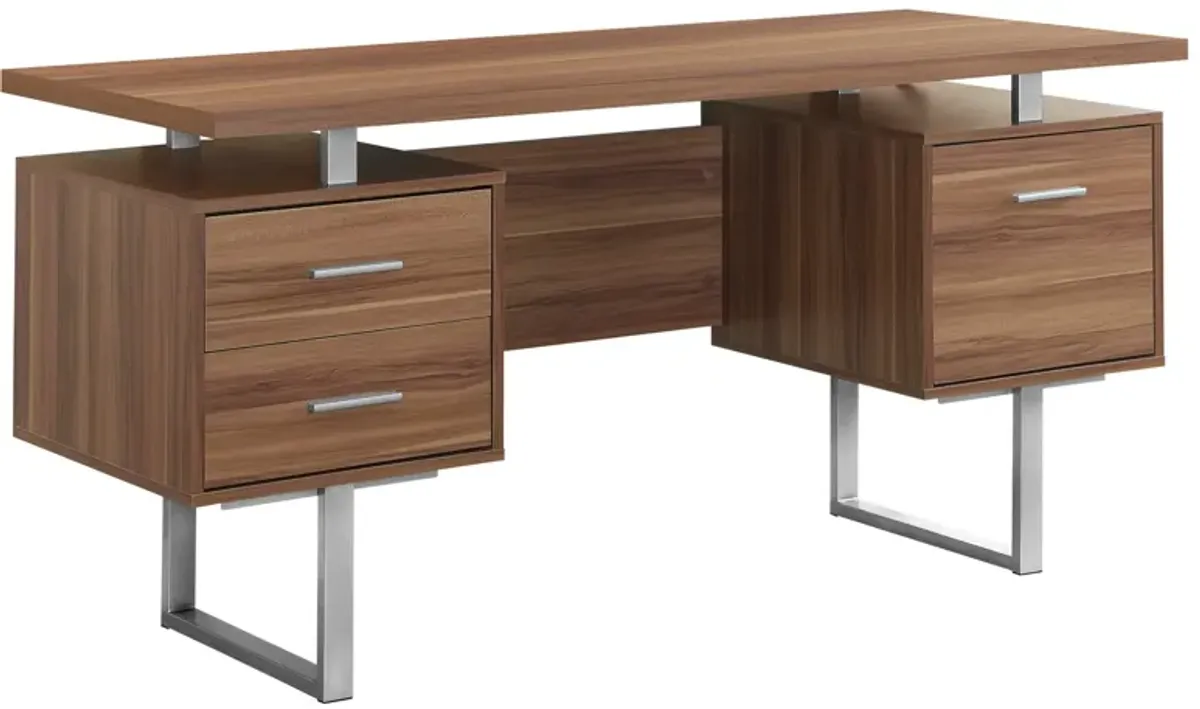 Computer Desk, Home Office, Laptop, Left, Right Set-Up, Storage Drawers, 60"L, Work, Metal, Laminate, Walnut, Grey, Contemporary, Modern