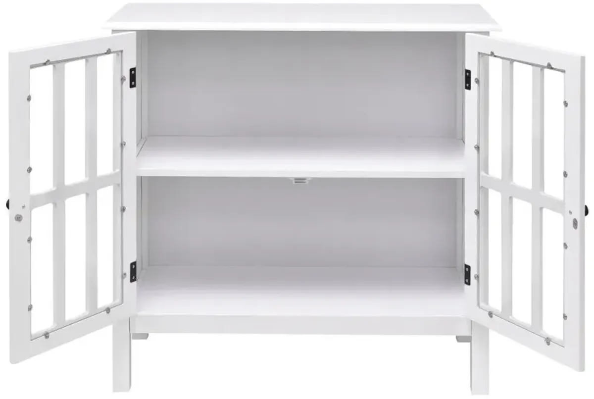 Hivvago White Wood Sideboard Buffet Cabinet with Glass Panel Doors