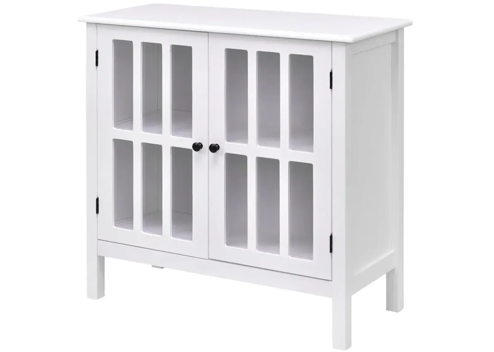 Hivvago White Wood Sideboard Buffet Cabinet with Glass Panel Doors