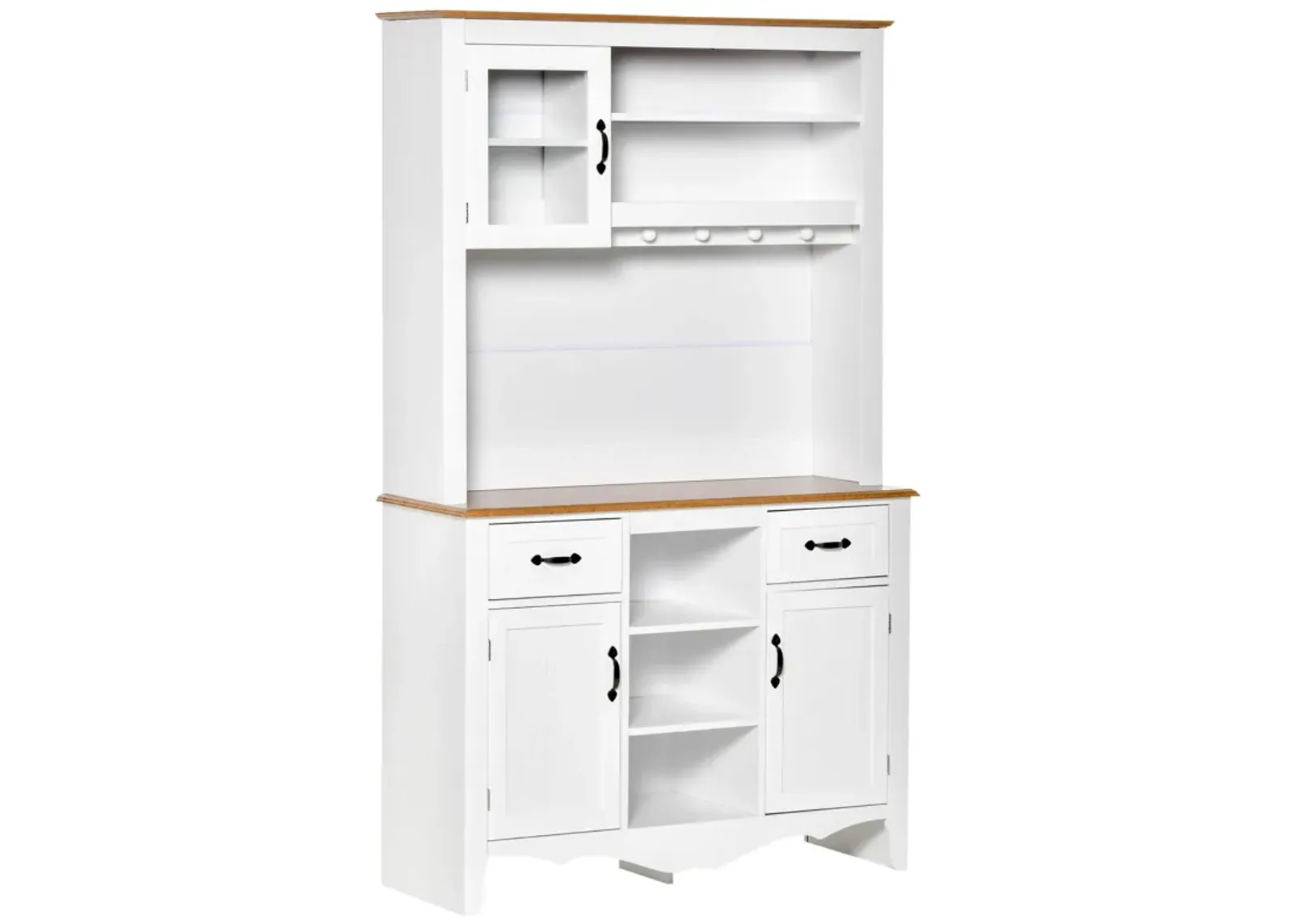 White Kitchen Hutch: 71" Farmhouse Style Buffet with Drawers and Cabinets