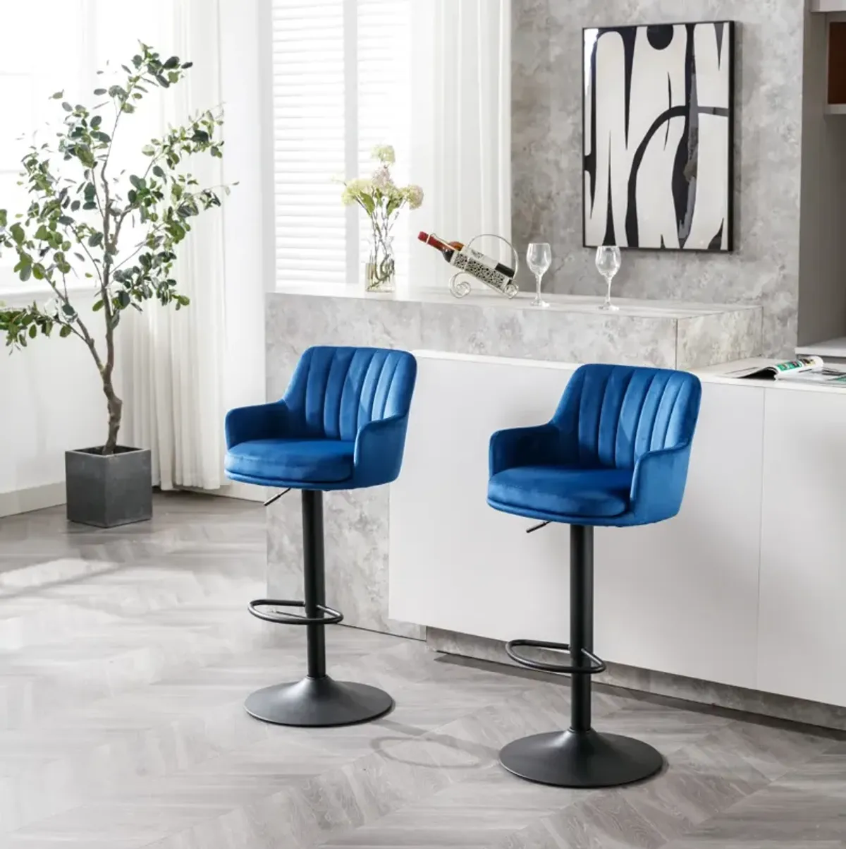 Adjustable Blue Bar Stools Set - 2 Pack