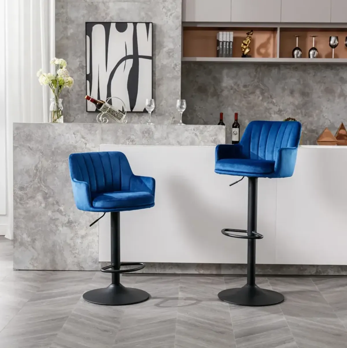 Adjustable Blue Bar Stools Set - 2 Pack