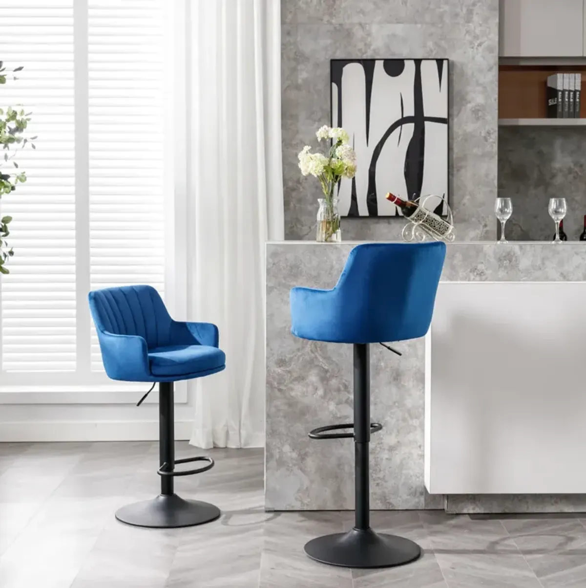 Adjustable Blue Bar Stools Set - 2 Pack